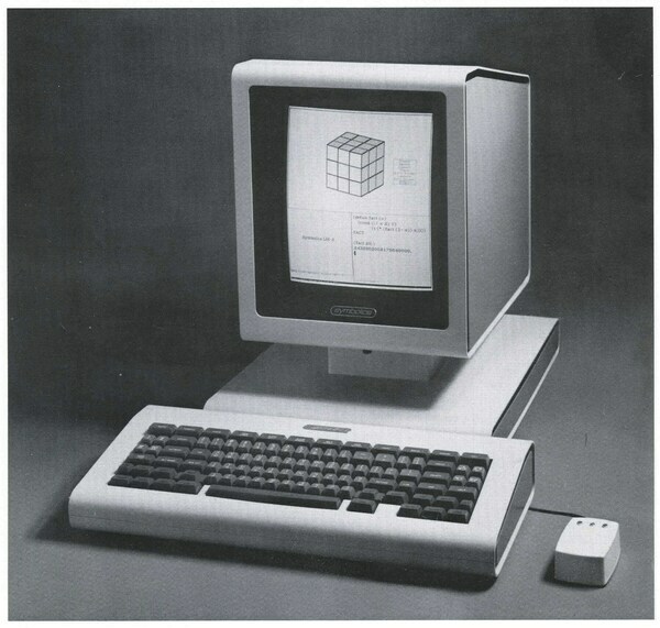 Symbolics LM-2 Keyboard, Mouse and Display (source: Symbolics LM-2 Brochure)