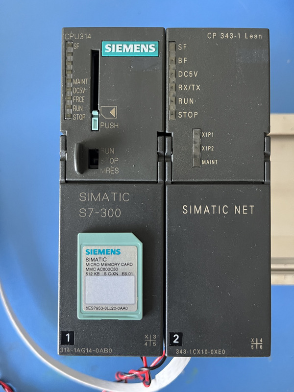 SIMATIC S7-300, CPU 314 Central processing unit and a 512KB MMC, and CP 343-1 Lean