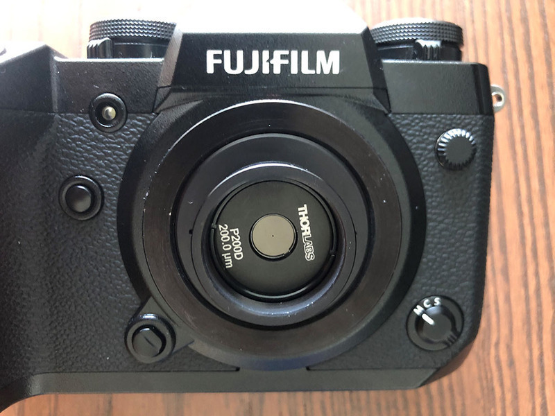 Pinhole lens mounted on the camera